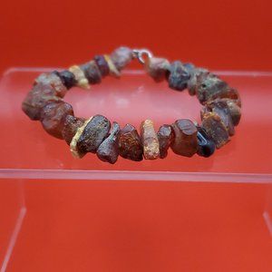 8 Inch 925 Sterling Silver Really Rough Orange Stones Bracelet